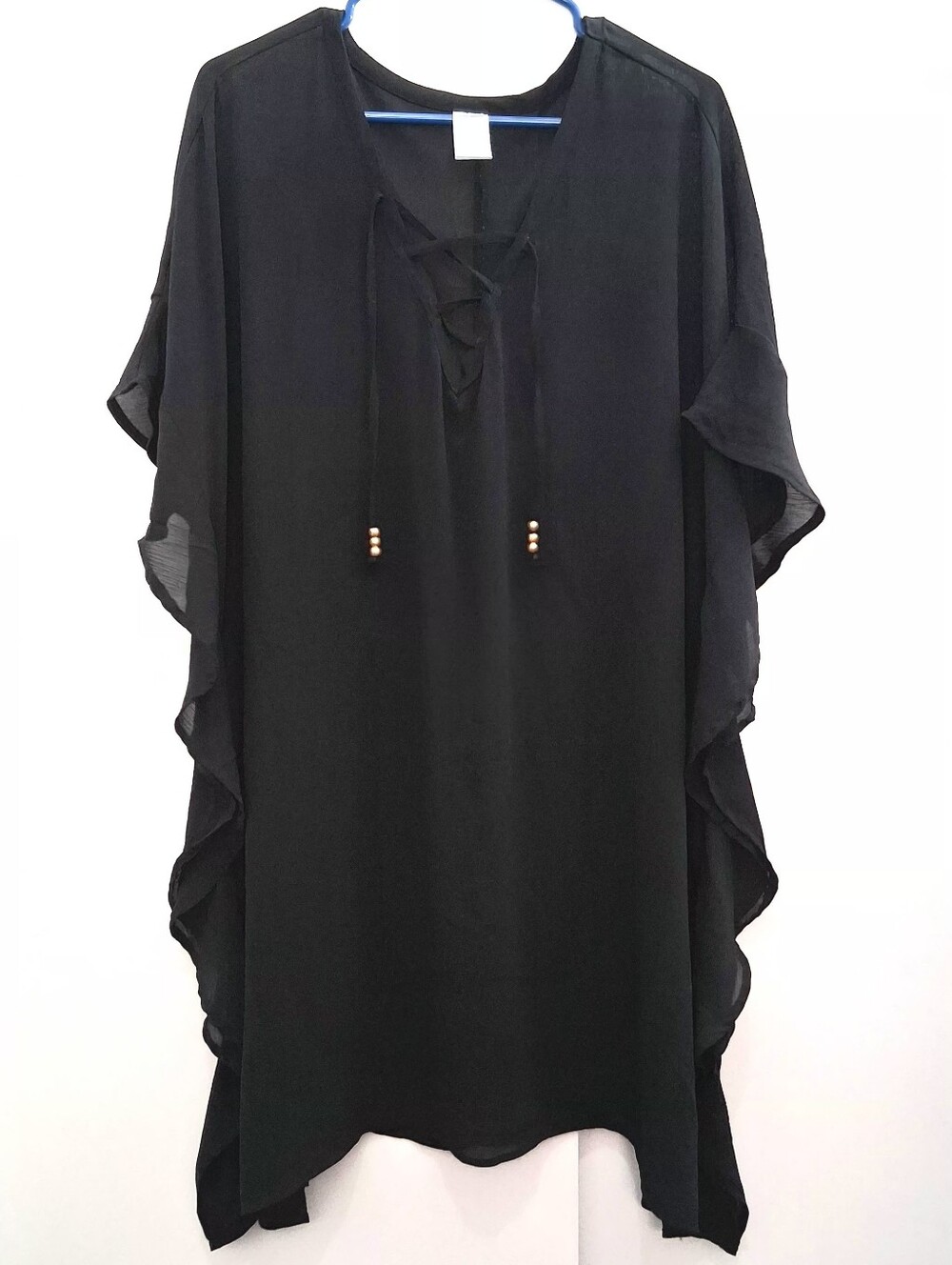 Time and Tru Black Lace-Up Swim Cover-Up Tunic Size 1X Fit Up To 3X